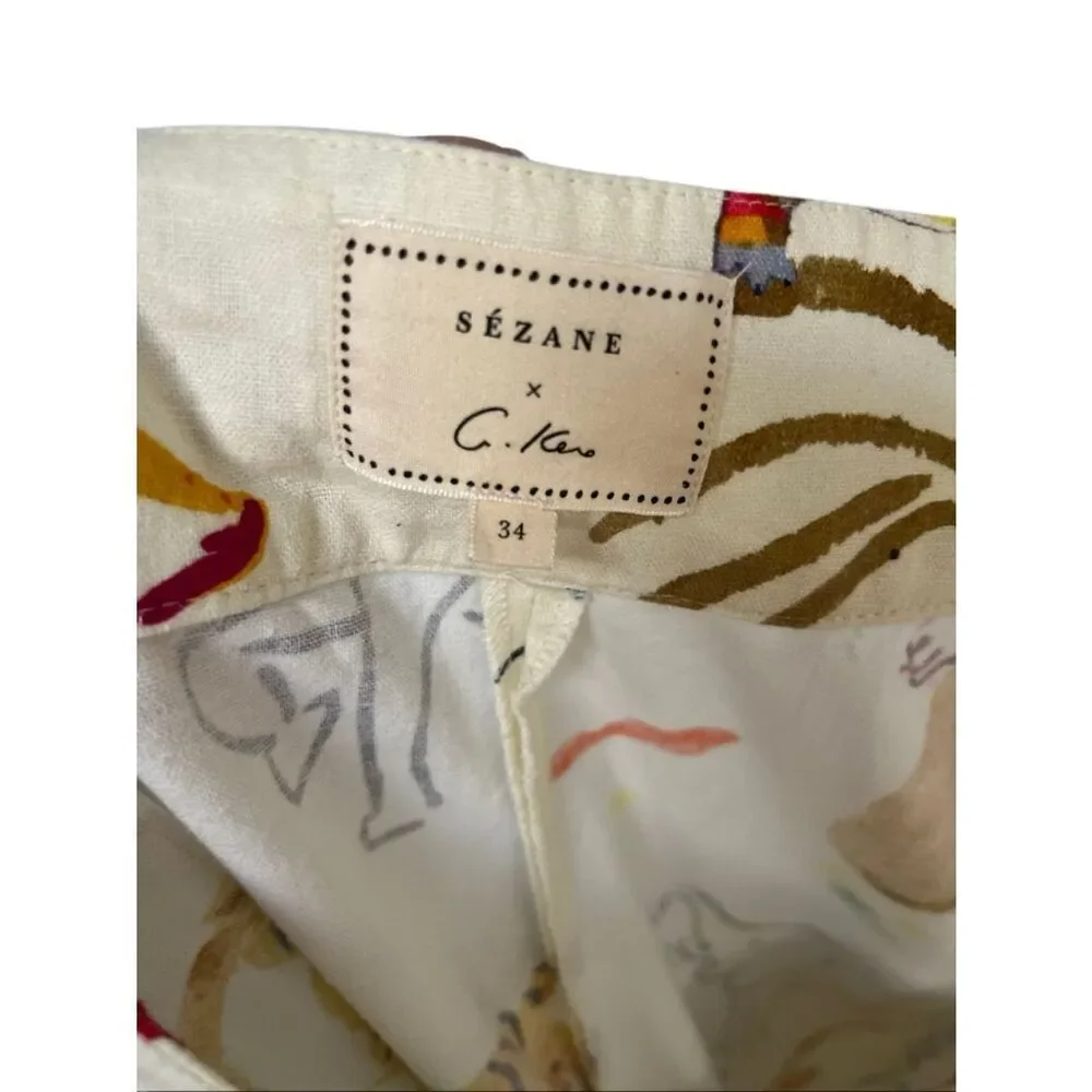 Sézane x G.Kero collab/ Jensen Trouser colorful animal print Cotton/Linen 34 S
